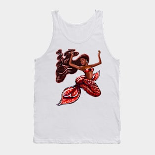 Mermaid with red fins, red locs Afro hair and brown skin. African American Mermaids Tank Top